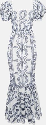 Charo Ruiz Ibiza Charo Ruiz White/blue Broderie Anglaise Shirring Top And Skirt Set