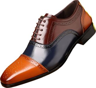 Generic Mens Leather Lace Up Cap Toe Brogue Oxfords Comfortable Low Heel Classic Business Wedding Dress Shoes Fashion Oxford Derby Shoes (Multicolor,12.5)