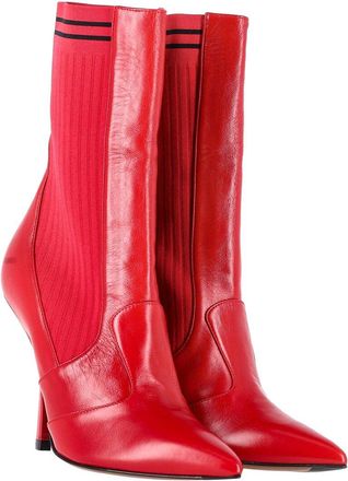 Fendi Fendi Womens Leather Rockoko Stretch-Knit Sock Boot (Authentic Pre-Loved)