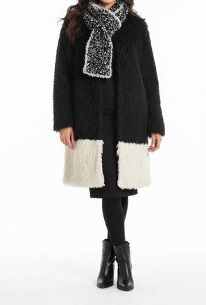 Hazel Two Tone Shaggy Faux Fur Mid Length Coat In Black/white