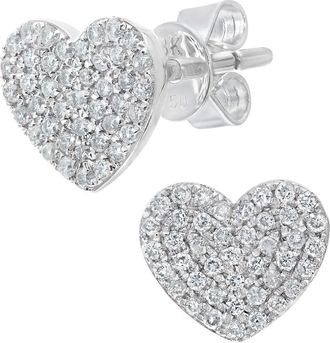 Jewelco London 18ct White Gold Round 1/4ct Diamond Heart Stud Earrings - DE1AXL514-18KW
