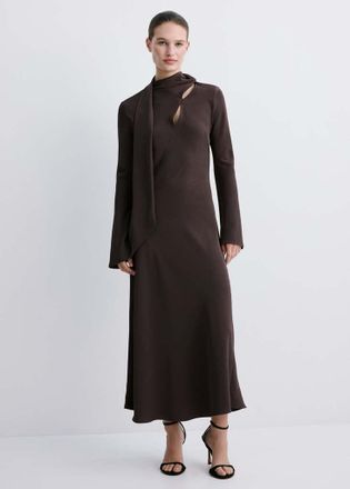 Mango Vestito svasato foulard marrone - Donna - XS - MANGO
