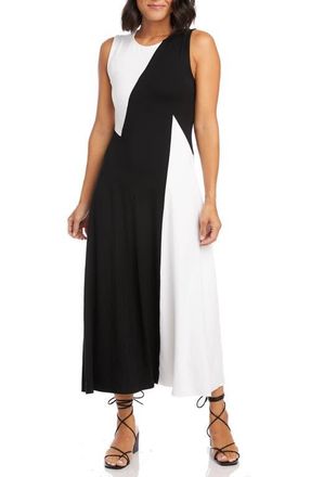 Karen Kane Sleeveless Colorblock Midi Dress in Black With White at Nordstrom, Size Large