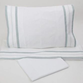 Casa da Laura S&aacute;banas 100% algod&oacute;n 200 hilos pregas verde agua cama 90 1 almohada