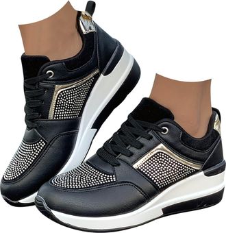 Generic Women Platform Wedge Sneakers Lace up Zipper Walking Casual Shoes Fashion Sneakers for Running Gym Tennis Workout Athletic Sport Womens Non Slip Wedge