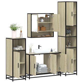 Berkfield Home 4&not;Piece Bathroom Furniture Set&not;Sonoma Oak Engineered Wood in Brown