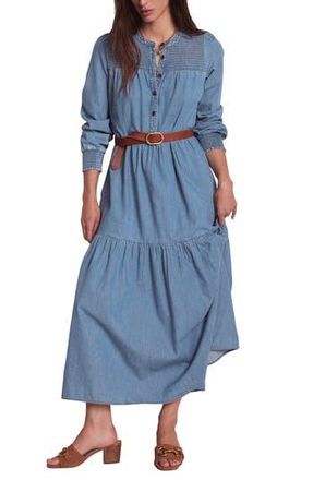 Boden Smock Detail Long Sleeve Cotton Chambray Midi Dress in Light Vintage Denim at Nordstrom Rack, Size 0