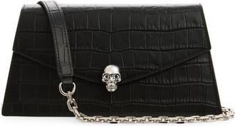 Alexander McQueen Mini Skull Croc Embossed Leather Crossbody Bag in Black at Nordstrom