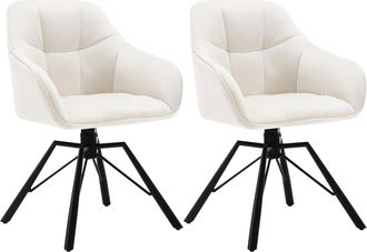 Woltu 2x Silla De Comedor Decorativas Tapizadas En Terciopelo Transpirable Con Respaldo Ergon&oacute;mico Reposabrazos Y Patas De Metal 58x54x82 Cm Crema A - Woltu