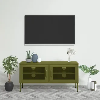 vidaXL Mueble De Tv Verde Oliva 105x35x50 Cm Acero Vidaxl