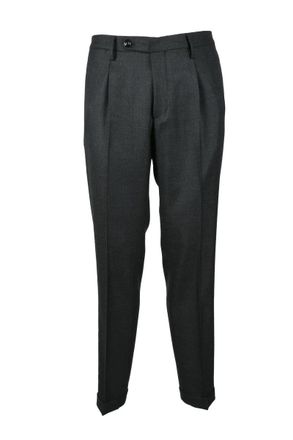 Michael Coal Tailored Grey Trousers With Mid-Rise Waist And Cuffed Hem
