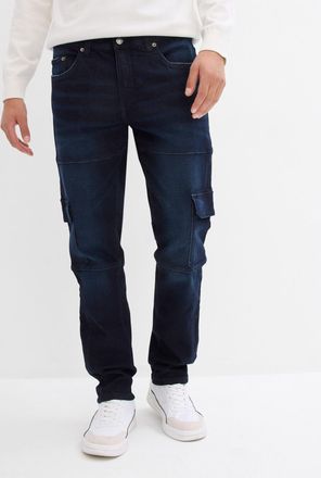 Bonprix Cargojeans BONPRIX Slim Fit Cargo-Stretch-Jeans, Straight, Herren, Gr. 46, N-Gr, blau (dunkelblau denim), Obermaterial: 98% Baumwolle, 2% Elasthan, sl