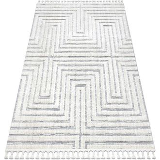 RugsX Alfombra Sevilla Z788a Laberinto, Griego Blanco / Gris Franjas Bereber Marroqu&iacute; Shaggy White 140x190 Cm
