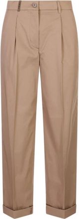PESERICO Broeken, Dames, Bruin, 2Xs, Katoen, Single-Pleat Rechte Broek