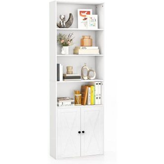 Costway Costway - Libreria Estanteria Con 2 Puertas, Estanterias Para Libros Con 6 Estantes Y Un Armario, Estante Ajustable, Librer&iacute;a Blanca Salon Oficina 60 