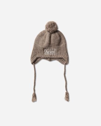 Aries Chunky Knit Pom Pom Beanie Brown