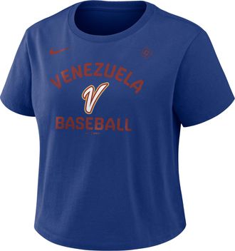 Nike Venezuela National Baseball Team 2026 World Baseball Classic Mod Nike Womens Cropped T-Shirt in Blue | 04864EWWBV-8PM