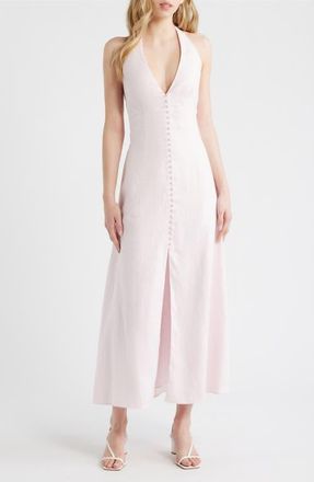 LoveShackFancy Lovis Halter Neck Linen Dress in Potpourri Pink at Nordstrom, Size Xx-Small