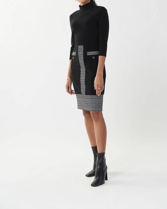 Joseph Ribkoff Checkered Trim Shift Dress In Black