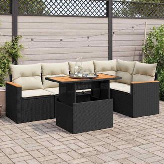 vidaXL Vidaxl - Set Sof&aacute;s Jard&iacute;n Y Cojines 6 Pzas Rat&aacute;n Sint&eacute;tico Acacia Negro