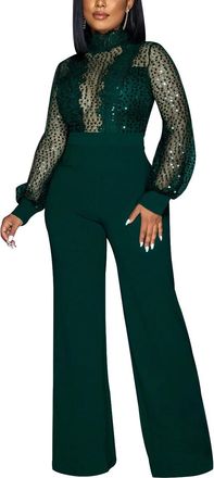 Generic Elegant Sequin Jumpsuits for Women Formal Evening Party,Wedding Guest (green,M)