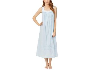 Eileen West 50 Cotton Dobby Sleeveless Nightgown Womens Pajama Solid Blue : SM, Lace/Cotton