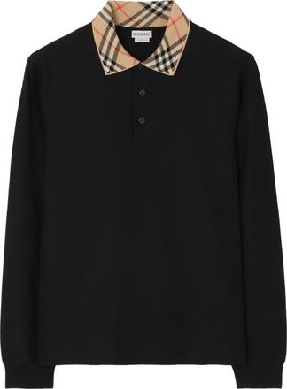 Burberry Long-sleeve Check Collar Cotton Polo Shirt