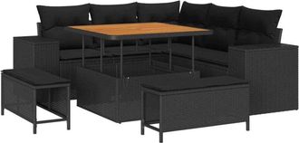 vidaXL Garden Sofa Set with Cushion 8 pcs Black Poly Rattan vidaXL