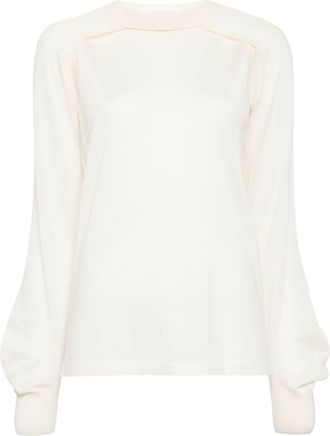 Helmut Lang cut-out layered jumper - women - Wool/Other fibres/Silk - M - Neutrals