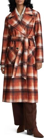 NVLT Plaid Belted Double Breasted Trench Coat in Orange at Nordstrom Rack, Size Large