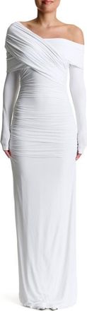 Naked Wardrobe Smooth Off the Shoulder Long Sleeve Maxi Dress in White at Nordstrom, Size X-Small