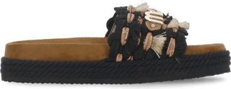 Mou Schoenen, Dames, Zwart, 36 EU, Leer, Monoband Rope Sandal Fringes