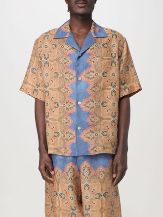 Valentino Mens Printed Linen Short Sleeve Shirt - Tan - Size EU 50 (Mens)