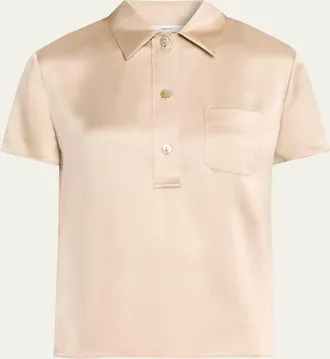 Vince Silk Charmeuse Short-Sleeve Polo Shirt