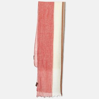 Tod's Tods Red/cream Striped Linen & Cashmere Scarf