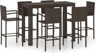 vidaXL Vidaxl - Muebles De Bar De Jard&iacute;n 7 Pzas Rat&aacute;n Pe Reposabrazos Marr&oacute;n