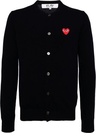 Comme Des Gar&ccedil;ons Cardigans, male, Blue, Size: XS Navy Blue Wool Sweater with Logo Patch