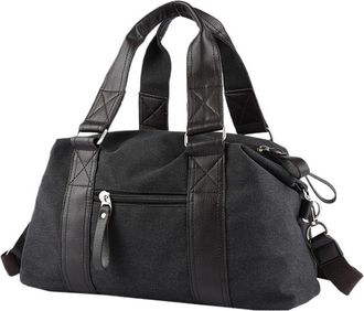 Generic Compatible For Vintage Canvas Leather Men Travel Bags Carry On Luggage Bag Duffel Handbag Tote Large Weekend(C-Black-22L)