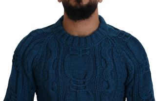 Dolce & Gabbana Mens Cable-Knit Wool Alpaca Sweater Blue