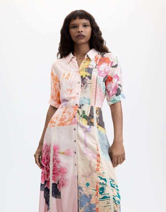 Desigual Vestito lungo rosa con stampa