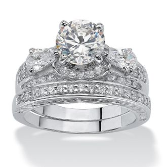 Palm Beach Jewelry 2 Piece 3.47 TCW CZ Bridal Set in Platinum-Plated