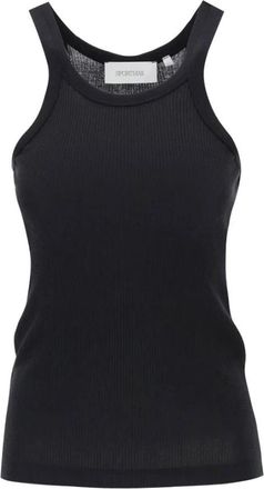 Sportmax Geribbelde Katoen Zijden Tanktop - Dames - Tops zonder mouwen - Zwart - S - Katoen - Tops
