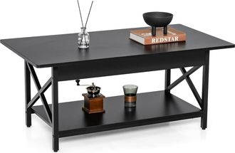 Costway Costway - Mesa De Caf&eacute; Industrial De 2 Niveles, Mesa De Centro Con Estante De Almacenamiento Y Marco De Metal En Forma De X, Mesa Rectangular Auxiliar