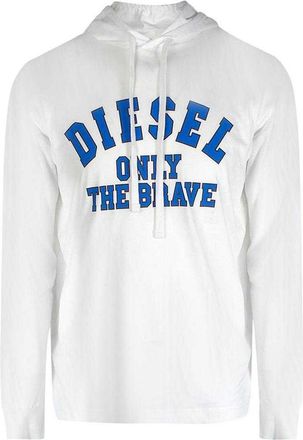 Diesel Heren Alleen de dapperen Logo Hooded T-shirt (Wit)
