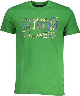 Cavalli Groene Katoen Print Logo T-Shirt - Heren - T-shirts - Groen - 2XL - Katoen - Tops
