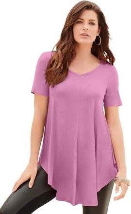 Roaman's Plus Size Ultra Drape V Neck Swing Tunic Top in Mauve Orchid at Nordstrom, Size 12