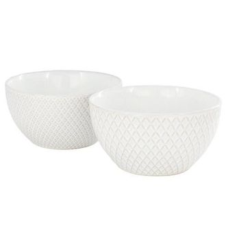 Gibson Home Earlhart 2 Piece 6 Inch Ribbed Stoneware Cereal Bowl Set in White at Nordstrom