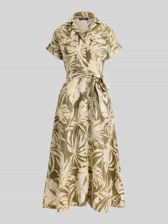 Lauren Ralph Lauren Kleid aus reinem Leinen mit Bindeg&uuml;rtel in Khaki, Gr&ouml;&szlig;e 34