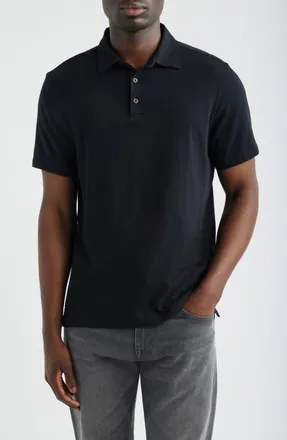 Robert Barakett Brightwood Slub Cotton Polo in Black at Nordstrom, Size Xx-Large