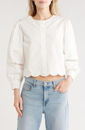 French Connection Alissa Broderie Anglaise Cotton Button-Up Shirt in Linen White at Nordstrom Rack, Size X-Large
